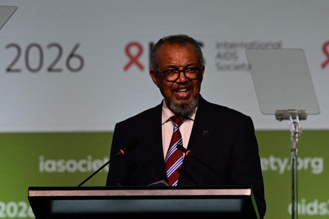 World Health Organization (WHO) Director-General Tedros Adhanom Ghebreyesus speaks during the opening ceremony of the 26th International AIDS Conference in Rio de Janeiro, Brazil, on July 27, 2026. (Photo by Pablo PORCIUNCULA / AFP)