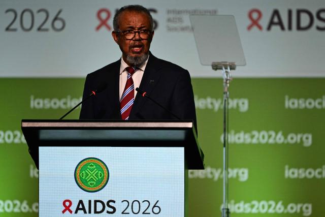 World Health Organization (WHO) Director-General Tedros Adhanom Ghebreyesus speaks during the opening ceremony of the 26th International AIDS Conference in Rio de Janeiro, Brazil, on July 27, 2026. (Photo by Pablo PORCIUNCULA / AFP)
