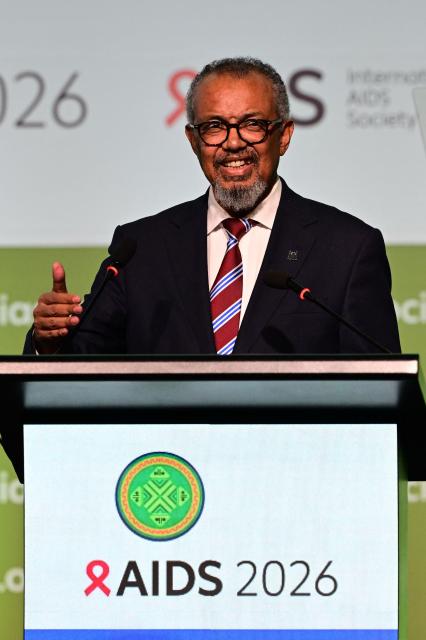 World Health Organization (WHO) Director-General Tedros Adhanom Ghebreyesus speaks during the opening ceremony of the 26th International AIDS Conference in Rio de Janeiro, Brazil, on July 27, 2026. (Photo by Pablo PORCIUNCULA / AFP)