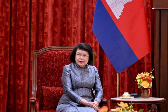 Cambodia's National Assembly Chairman Samdech Khuon Sudary attends a meeting with Vietnam's President To Lam in Hanoi on July 28, 2026. (Photo by Nhac NGUYEN / AFP)