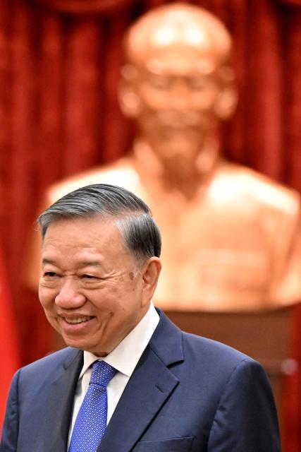 Vietnam's President To Lam attends a meeting with Cambodia's National Assembly Chairman Samdech Khuon Sudary in Hanoi on July 28, 2026. (Photo by Nhac NGUYEN / AFP)