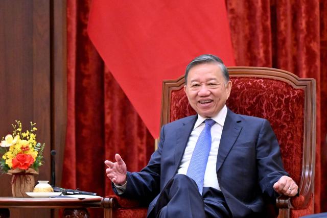 Vietnam's President To Lam attends a meeting with Cambodia's National Assembly Chairman Samdech Khuon Sudary in Hanoi on July 28, 2026. (Photo by Nhac NGUYEN / AFP)