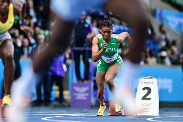 Nigeria's Esther Elo Joseph competes in the women's 400m heat 3 during the athletics event at the Scotstoun Stadium in Glasgow, on day five of the Commonwealth Games in Glasgow, Scotland, on July 28, 2026. (Photo by Ben STANSALL / AFP)