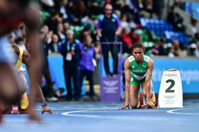 Nigeria's Esther Elo Joseph prepares to compete in the women's 400m heat 3 during the athletics event at the Scotstoun Stadium in Glasgow, on day five of the Commonwealth Games in Glasgow, Scotland, on July 28, 2026. (Photo by Ben STANSALL / AFP)