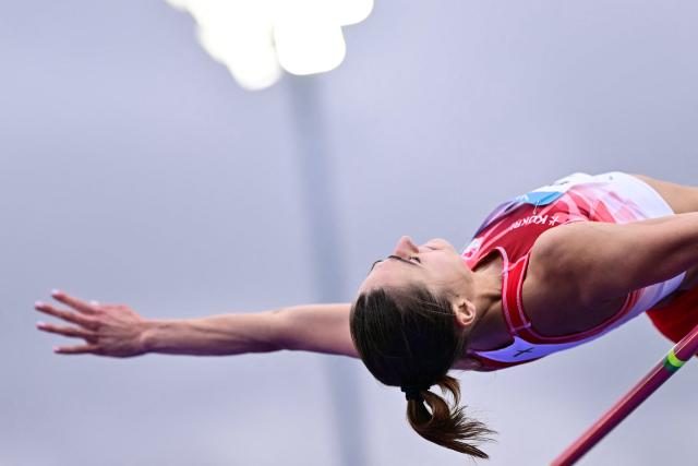 England's Niamh Emerson competes in the women's heptathlon high jump during the athletics event at the Scotstoun Stadium in Glasgow, on day five of the Commonwealth Games in Glasgow, Scotland, on July 28, 2026. (Photo by Ben STANSALL / AFP)