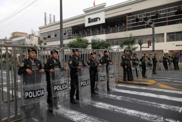 Police stand guard in the surroundings of the Public Minitry building in Lima on July 28, 2026, ahead of Peru's president-elect Keiko Fujimori's arrival for bilateral meetings with heads of state. Peru's right-wing president-elect Keiko Fujimori will take office on July 28, 2026, vowing to tackle the wave of crime sweeping the Andean nation. Fujimori won the June 7 presidential runoff by fewer than 50,000 votes, after losing the past three runoffs. (Photo by Anthony Nino de Guzman / AFP)