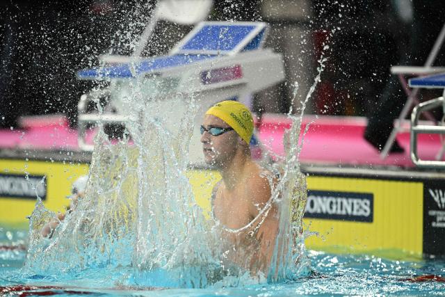 Australia's Flynn Southam reacts after winning the Men's 100m Freestyle Final at the swimming event at the Tollcross International Swimming Centre in Glasgow, on day five of the Commonwealth Games in Glasgow, Scotland, on July 28, 2026. (Photo by Oli SCARFF / AFP)