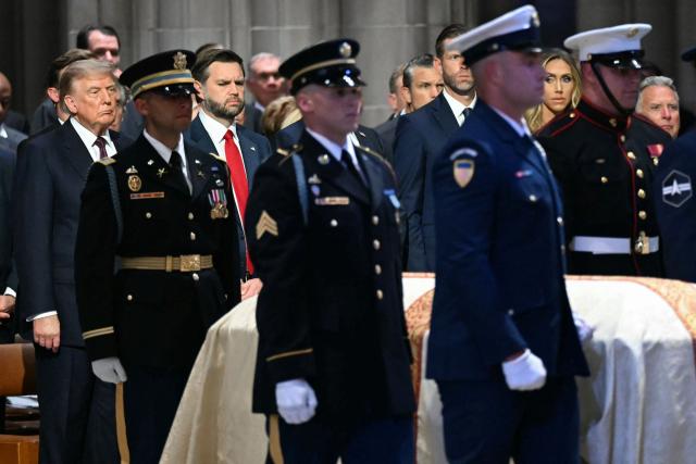 US President Donald Trump and Vice President JD Vance attend the funeral service for US Senator Lindsey Graham at the Washington National Cathedral in Washington, DC, on July 28, 2026. Graham, a South Carolina Republican and key Trump ally who was elected to the Senate four times, died at age 71 on July 11. (Photo by Alex WROBLEWSKI / AFP)