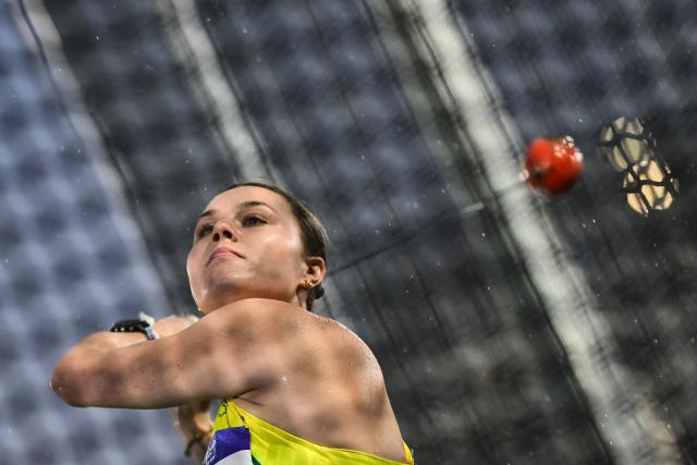 Australia's Stephanie Ratcliffe competes in the women's hammer throw final during the athletics event at the Scotstoun Stadium in Glasgow, on day five of the Commonwealth Games in Glasgow, Scotland, on July 28, 2026. (Photo by Ben STANSALL / AFP)