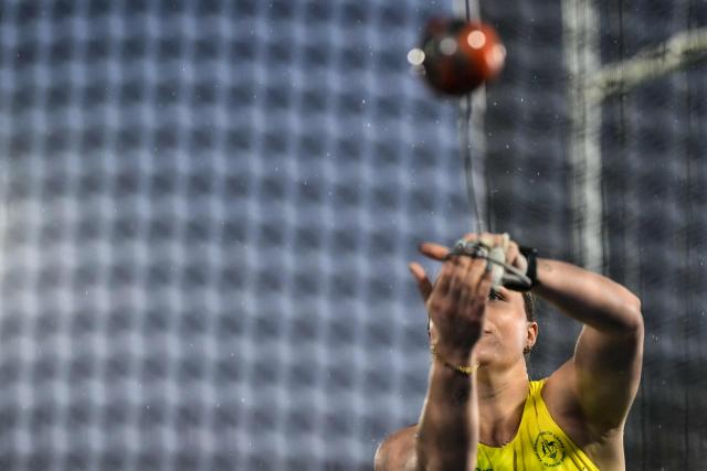 Australia's Stephanie Ratcliffe competes in the women's hammer throw final during the athletics event at the Scotstoun Stadium in Glasgow, on day five of the Commonwealth Games in Glasgow, Scotland, on July 28, 2026. (Photo by Ben STANSALL / AFP)