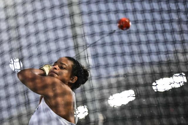 Canada's Jillian Weir competes in the women's hammer throw final during the athletics event at the Scotstoun Stadium in Glasgow, on day five of the Commonwealth Games in Glasgow, Scotland, on July 28, 2026. (Photo by Ben STANSALL / AFP)