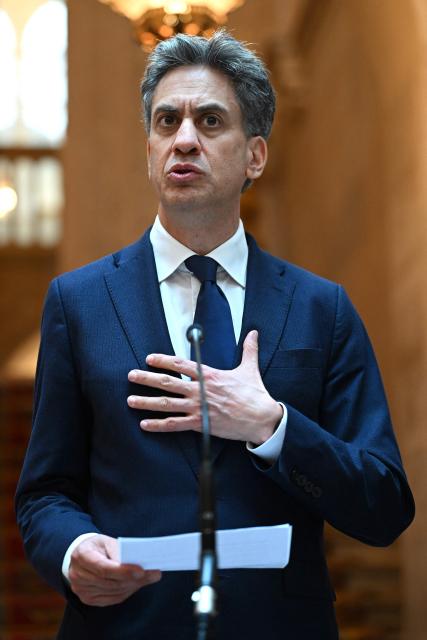 British Foreign Secretary Ed Miliband speaks as he meets his Spanish counterpart at the Palacio de Viana in Madrid on July 29, 2026.  (Photo by Leon Neal / POOL / AFP)