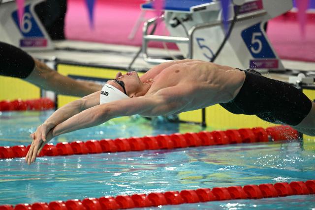 South Africa's Pieter Coetze competes in the Men's 100m Backstroke Final at the swimming event at the Tollcross International Swimming Centre in Glasgow, on day six of the Commonwealth Games in Glasgow, Scotland, on July 29, 2026. (Photo by Oli SCARFF / AFP)