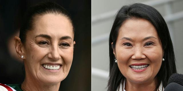 (FILES) (COMBO) This combination of pictures created on July 10, 2026 shows Mexico's President Claudia Sheinbaum smiling as she leaves the Congress of the Union after her inauguration ceremony in Mexico City on October 1, 2024 and Peru's then presidential candidate for the Fuerza Popular party, Keiko Fujimori, speaking to the press in Lima, on June 19, 2026. Mexicos President, Claudia Sheinbaum, said on July 29, 2026 that her government is making progress towards re-establishing diplomatic relations with Peru, but reiterated her request for safe passage for the former President of the Council of Ministers of the Andean country, Betssy Chavez, who is currently seeking asylum at her embassy in Lima. The president reported that her foreign secretary had spoken with the new Peruvian president, Keiko Fujimori, who also expressed her intention to resume ties that have been severed since last November. (Photo by CARL DE SOUZA / AFP)