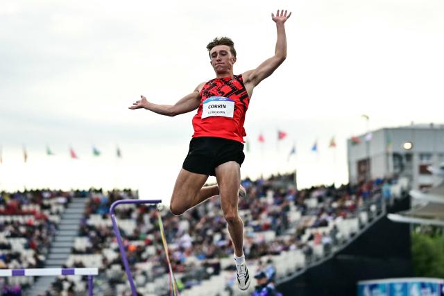 Isle of Man's Regan Corrin competes in the men's long jump final during the athletics event at the Scotstoun Stadium in Glasgow, on day six of the Commonwealth Games in Glasgow, Scotland, on July 29, 2026. (Photo by Ben STANSALL / AFP)