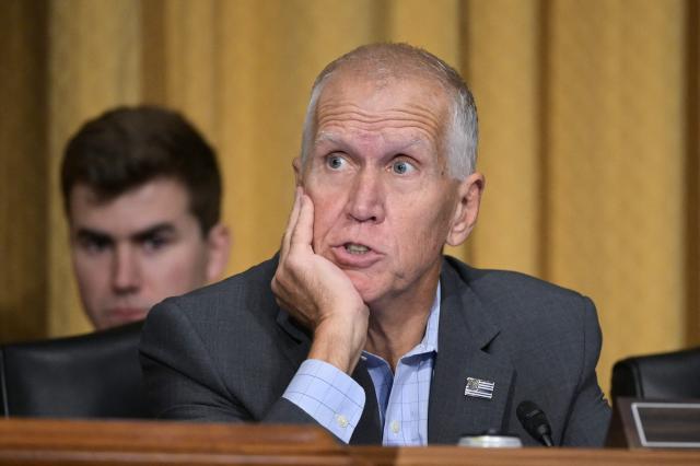 US Senator Thom Tillis, Republican from North Carolina, speaks during a Senate Finance Committee hearing on Capitol Hill in Washington, DC, on July 30, 2026. According to US media reports, Republican Senators John Cornyn and Thom Tillis have said they still don't have everything they need from acting US Attorney General Todd Blanche in order to move forward in favor of his nomination. (Photo by Oliver Contreras / AFP)