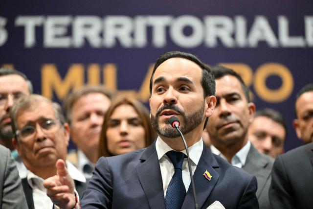 Colombia's president-elect Abelardo de la Espriella speaks during a press conference in Bogota on July 30, 2026. De la Espriella will take office on August 7, 2026. (Photo by Luis ACOSTA / AFP)