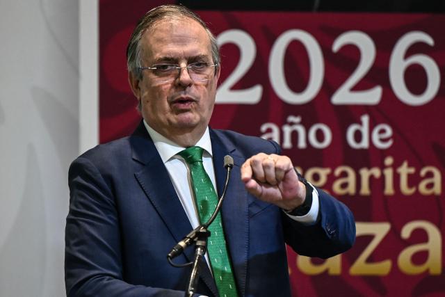 Mexican Secretary of Economy Marcelo Ebrard speaks during the announcement of an investment in the footwear industry as part of a campaign to support Mexican companies in Mexico City on July 30, 2026. (Photo by Yuri CORTEZ / AFP)