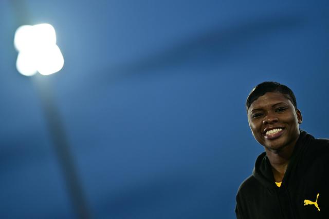 Winner Jamaica's Samantha Hall celebrates following her victory in the women's discus throw final during the athletics event at the Scotstoun Stadium in Glasgow, on day seven of the Commonwealth Games in Glasgow, Scotland, on July 30, 2026. (Photo by Ben STANSALL / AFP)
