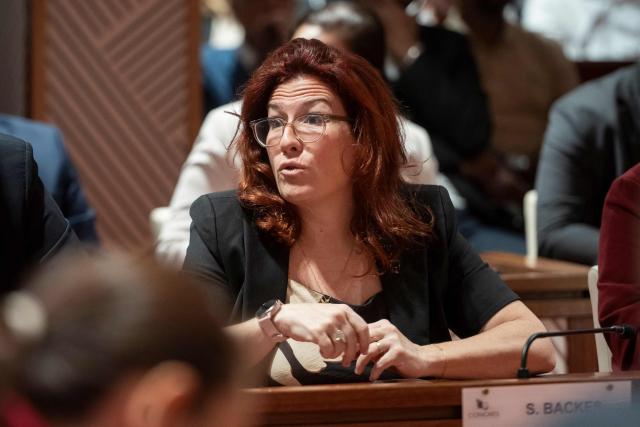 Sonia Backes, member of the Les Loyalistes group and President of South Province, attends a formal session to elect members of the Government of New Caledonia at the Congress in Noumea on July 31, 2026. (Photo by Delphine Mayeur / AFP)