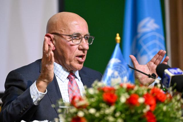 The UN Special Rapporteur on the situation of human rights in Cambodia Tom Andrews speaks during a press conference in Phnom Penh on July 31,2026. (Photo by TANG CHHIN SOTHY / AFP)