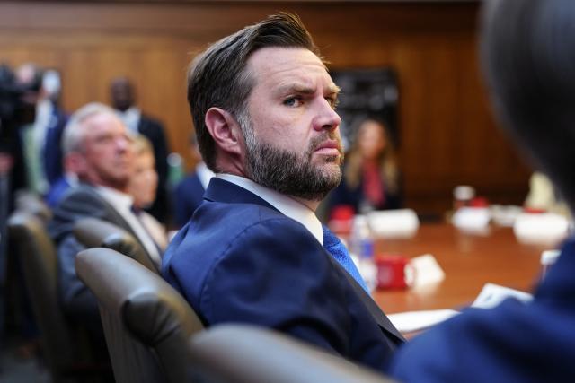 US Vice President JD Vance looks on during a Cabinet meeting at Camp David in Maryland, on July 31, 2026. (Photo by Aaron Schwartz / AFP)