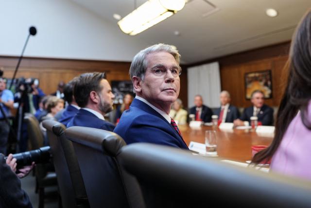 US Secretary of Treasury Scott Bessent looks on during a Cabinet meeting at Camp David in Maryland, on July 31, 2026. (Photo by Aaron Schwartz / AFP)