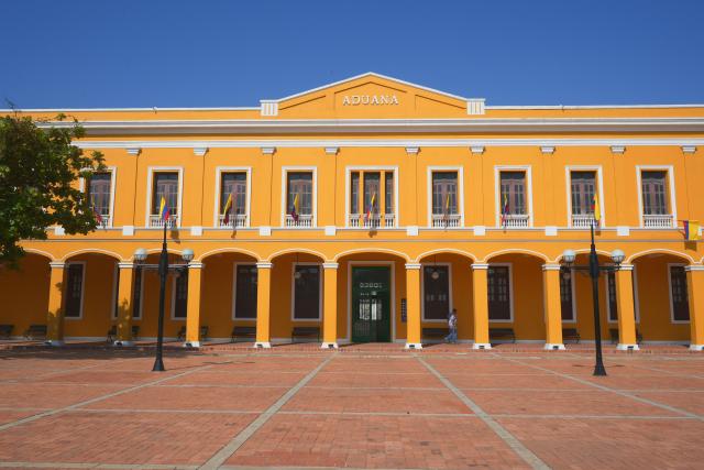 View of the historic Customs building, which was chosen by Colombia's President-elect, Abelardo de la Espriella, as one of the alternative locations from which he will conduct official business as head of state, in Barranquilla, Colombia, on July 30, 2026. De la Espriella will take office on August 7, 2026. (Photo by Vanexa Romero / AFP)