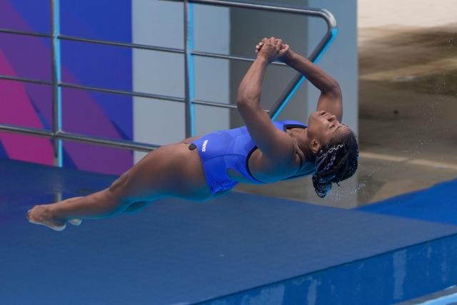 Cuba's Anisley Garcia takes part in the Women's 1m Springboard final during the XXV Central American and Caribbean Games in Santo Domingo on July 31, 2026. (Photo by Francesco SPOTORNO / AFP)