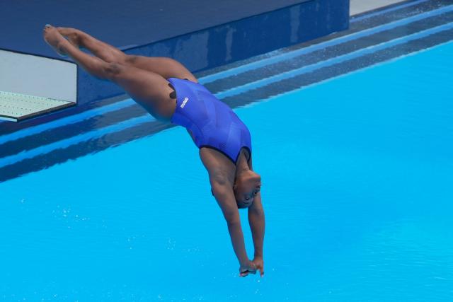 Cuba's Anisley Garcia takes part in the Women's 1m Springboard final during the XXV Central American and Caribbean Games in Santo Domingo on July 31, 2026. (Photo by Francesco SPOTORNO / AFP)