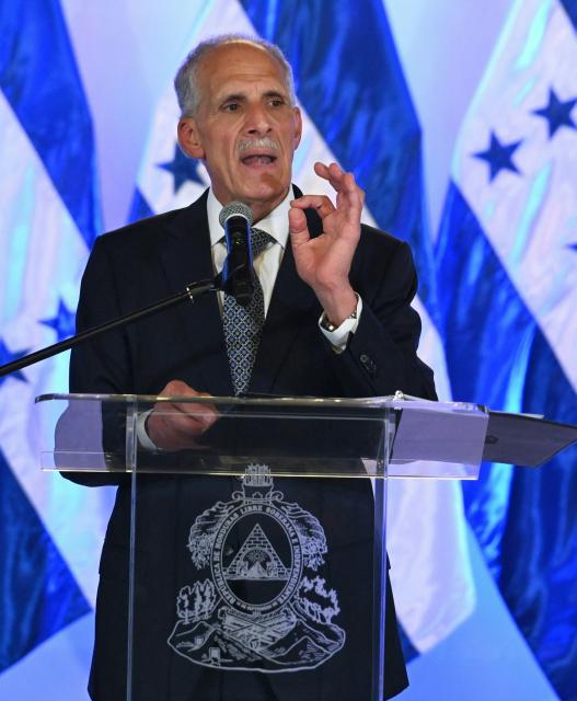 Hondura's President Nasry Asfura speaks during a press conference at the Presidential Palace in Tegucigalpa on July 31, 2026. Asfura outlined the main achievements, results and actions of the administration's first six months in office. (Photo by Orlando SIERRA / AFP)