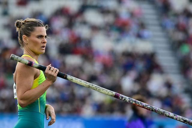 Australia's Nina Kennedy competes in the women's pole vault final during the athletics event at the Scotstoun Stadium in Glasgow, on day eight of the Commonwealth Games in Glasgow, Scotland, on July 31, 2026. (Photo by Ben STANSALL / AFP)