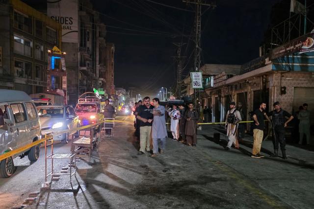 Police personnel cordon off a street following a suicide bombing during a protest in Pakistan's Swat district on August 2, 2026. A suicide bomber attacked a busy area near a police station during a protest in northern Pakistan's Swat district, killing seven people and wounding more than 20, police said on August 2. (Photo by Abdullah SHEREEN / AFP)