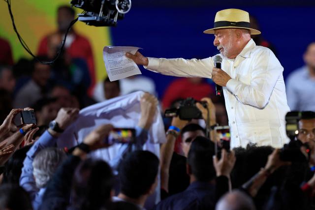 Brazil's President Luiz Inacio Lula da Silva speaks during the Workers' Party (PT) national convention in Sao Paulo, Brazil, on August 2, 2026, where he formally announces his bid for re-election. At 80, President Lula on July 2 launches his bid for re-election, casting himself as a defender of Brazil's "sovereignty" as pressure from President Donald Trump's administration casts a shadow over the campaign. (Photo by Miguel SCHINCARIOL / AFP)