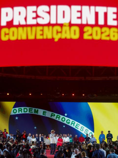 Brazil's President Luiz Inacio Lula da Silva speaks during the Workers' Party (PT) national convention in Sao Paulo, Brazil, on August 2, 2026, where he formally announces his bid for re-election. At 80, President Lula on July 2 launches his bid for re-election, casting himself as a defender of Brazil's "sovereignty" as pressure from President Donald Trump's administration casts a shadow over the campaign. (Photo by Miguel SCHINCARIOL / AFP)