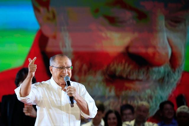 Brazil's Vice-President Geraldo Alckmin speaks during the Workers' Party (PT) national convention in Sao Paulo, Brazil, on August 2, 2026, where Lula formally announces his bid for re-election. At 80, President Lula on July 2 launches his bid for re-election, casting himself as a defender of Brazil's "sovereignty" as pressure from President Donald Trump's administration casts a shadow over the campaign. (Photo by Miguel SCHINCARIOL / AFP)