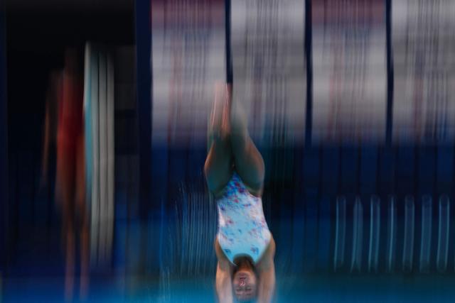 France's diver Nais Gillet competes in the women’s 1m springboard diving final event during the LEN European Aquatics Championships, at the Olympic Aquatics Centre in Saint-Denis, northeastern suburbs of Paris, on August 2, 2026. (Photo by Dimitar DILKOFF / AFP)