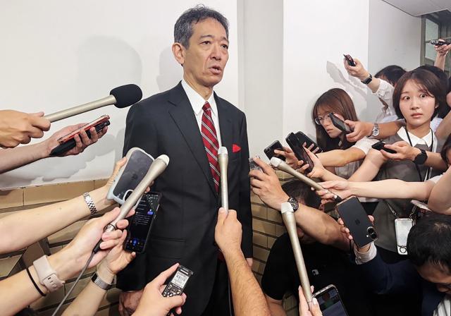 Japan's Vice Minister of Finance for International Affairs Atsushi Mimura speaks to the press at the Ministry of Finance in Tokyo on August 3, 2026. (Photo by JIJI PRESS / AFP) / Japan OUT