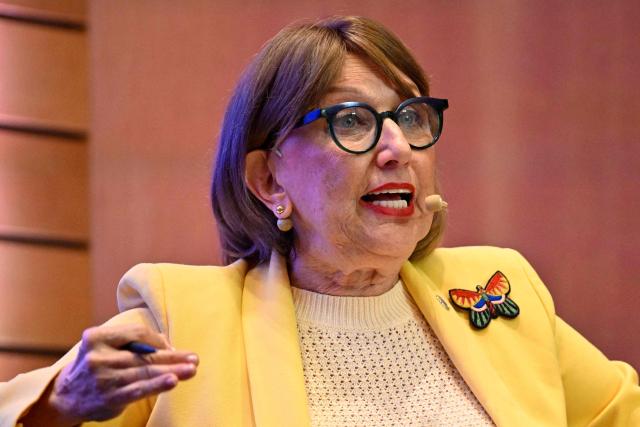 Latin American candidate for UN Secretary-General, Costa Rican Rebeca Grynspan, speaks during the Regional Dialogue on the Future Leadership of the United Nations in Montevideo on August 3, 2026. (Photo by Santiago Mazzarovich / AFP)