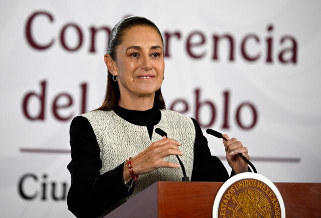 Mexico's President Claudia Sheinbaum speaks during her daily press conference at the National Palace in Mexico City on August 03, 2026. (Photo by Alfredo ESTRELLA / AFP)