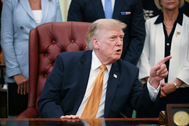 US President Donald Trump speaks after signing an executive order in the Oval Office of the White House in Washington, DC, on August 3, 2026. (Photo by Jim WATSON / AFP)