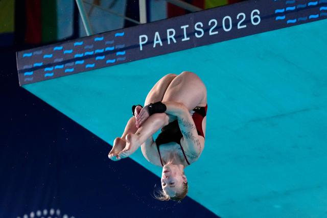 Germany's diver Elena Wassen competes in the women’s 10m platform final diving event during the LEN European Aquatics Championships, at the Olympic Aquatics Centre in Saint-Denis, northeastern suburbs of Paris, on August 3, 2026. (Photo by Dimitar DILKOFF / AFP)