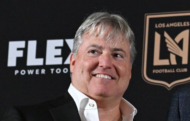 Los Angeles Football Cub (LAFC) lead managing owner Larry Berg attends a press conference introducing Bale, July 11, 2022 at the Banc of California Stadium, in Los Angeles, California. (Photo by Robyn Beck / AFP) / ALTERNATE CROP
