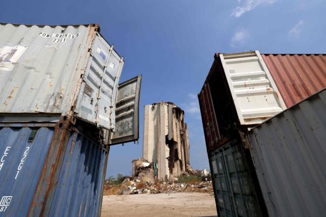 This photograph shows a view of the destroyed silos of Beirut port on August 4, 2026, on the sixth anniversary of the port blast. The massive Beirut port explosion on August 4, 2020, killed more than 220 people, injured more that 6,500 and damaged swathes of the capital. Lebanese authorities have said the explosion was triggered by a fire in a warehouse where tonnes of ammonium nitrate fertiliser had been stored haphazardly for years, despite repeated warnings to senior officials. (Photo by Anwar AMRO / AFP)