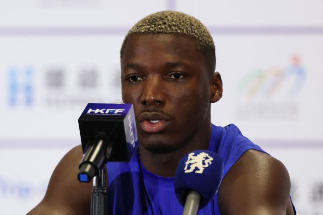Chelsea’s Moises Caicedo takes part in a press conference ahead of their football match against Juventus at Kai Tak Stadium in Hong Kong on August 4, 2026. (Photo by May JAMES / AFP)