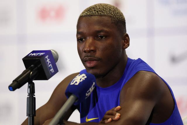 Chelsea’s Moises Caicedo takes part in a press conference ahead of their football match against Juventus at Kai Tak Stadium in Hong Kong on August 4, 2026. (Photo by May JAMES / AFP)