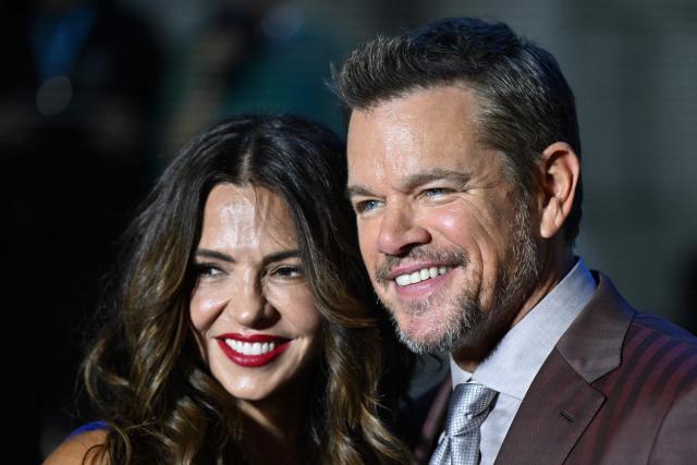 US actor Matt Damon poses with his wife Luciana Barroso at a red carpet event for the film 'The Odyssey' in Seoul on August 4, 2026, ahead of its opening on August 5. (Photo by GREG BAKER / AFP)