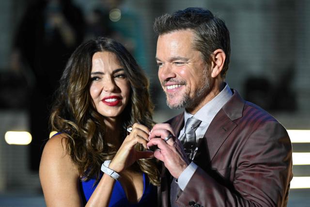 US actor Matt Damon poses with his wife Luciana Barroso at a red carpet event for the film 'The Odyssey' in Seoul on August 4, 2026, ahead of its opening on August 5. (Photo by GREG BAKER / AFP)
