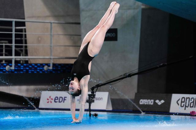 Neutral Athletes diver Nadezhda Trifonova competes in the women’s 3m springboard diving final event during the LEN European Aquatics Championships, at the Olympic Aquatics Centre in Saint-Denis, northeastern suburbs of Paris, on August 4, 2026. (Photo by Dimitar DILKOFF / AFP)