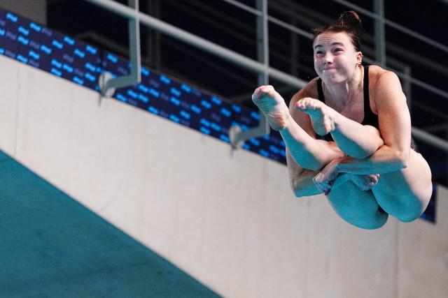 Britain's diver Yasmin Harper competes in the women’s 3m springboard diving final event during the LEN European Aquatics Championships, at the Olympic Aquatics Centre in Saint-Denis, northeastern suburbs of Paris, on August 4, 2026. (Photo by Dimitar DILKOFF / AFP)